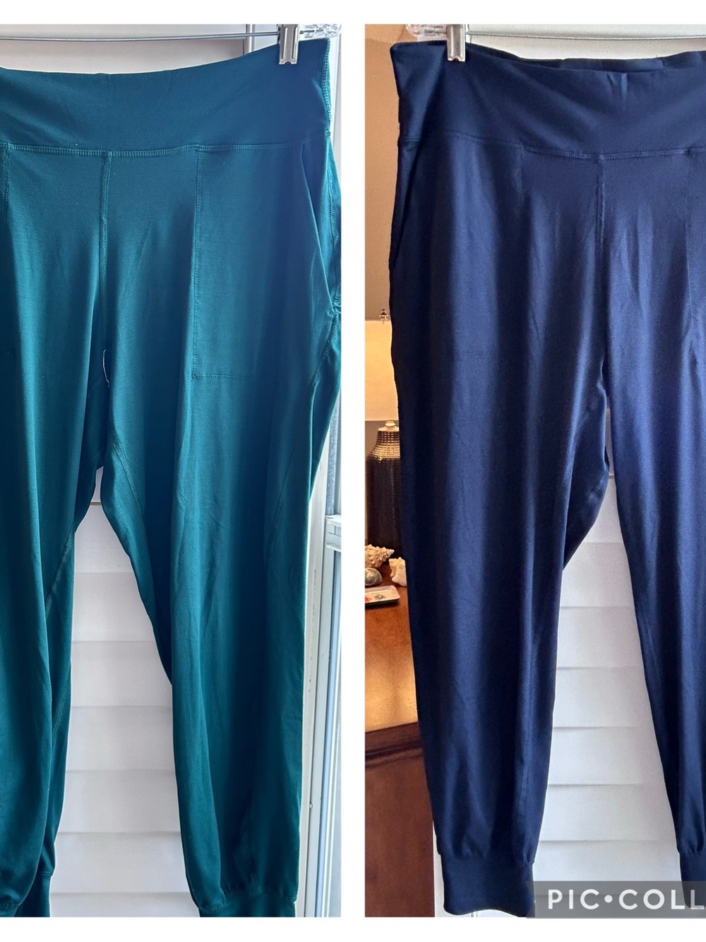 Lot of 2 Women's Stretch Joggers with High Waist and Pockets / Green and Navy